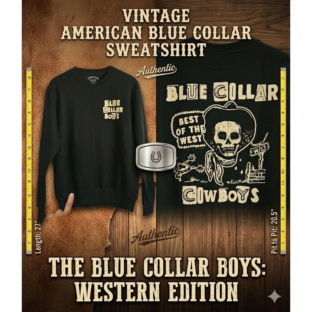 American Blue Collar Men's Black Fleece Sweatshirt Western Graphic Print Size S